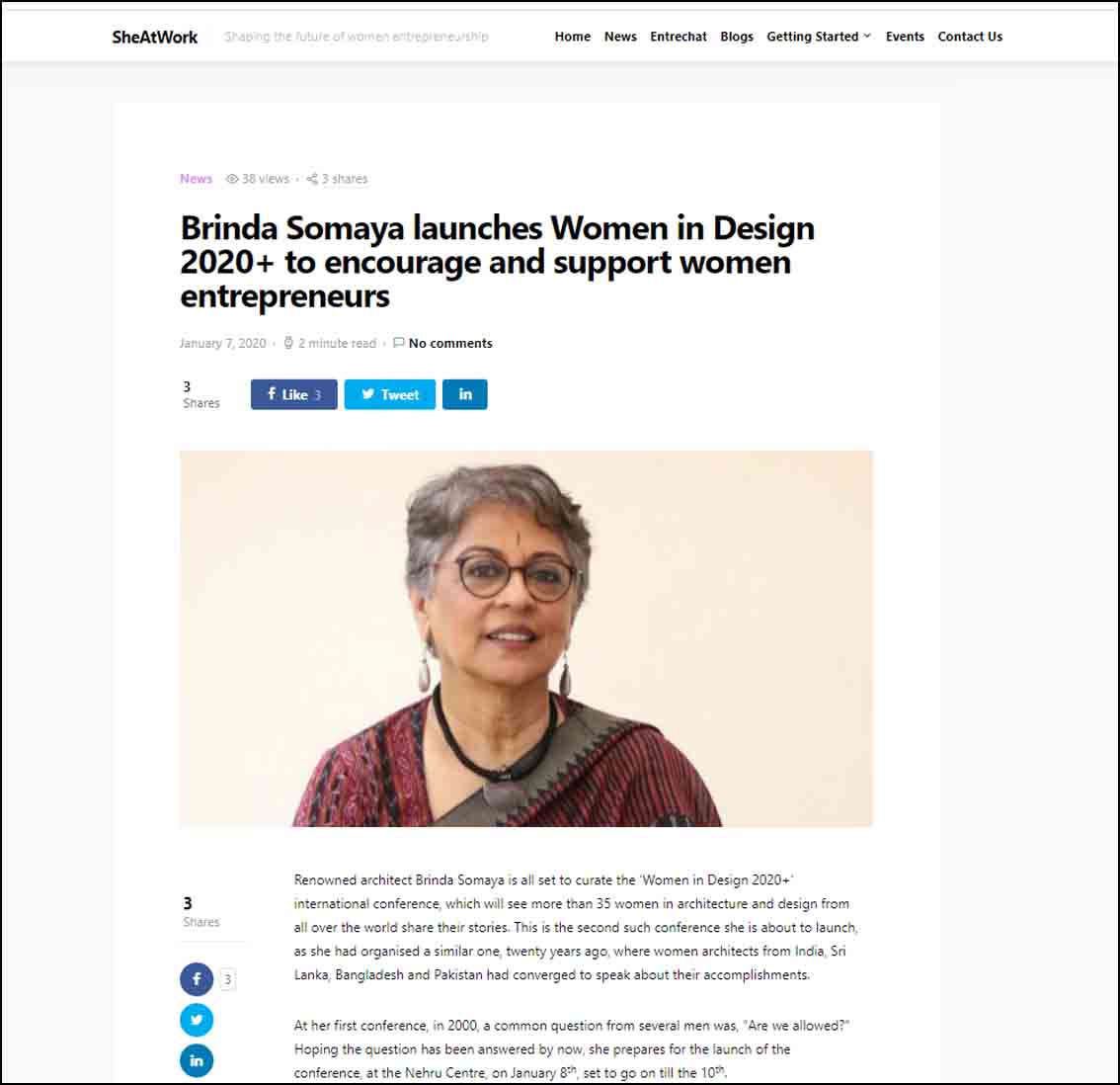 Brinda Somaya Lauches Women in Design 2020 + to encourage and support women entrepreneurs - She at Work - January 2020